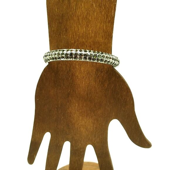 Crystal Studded Hinged Clamper Bangle Bracelet Silver-tone - Picture 4 of 12